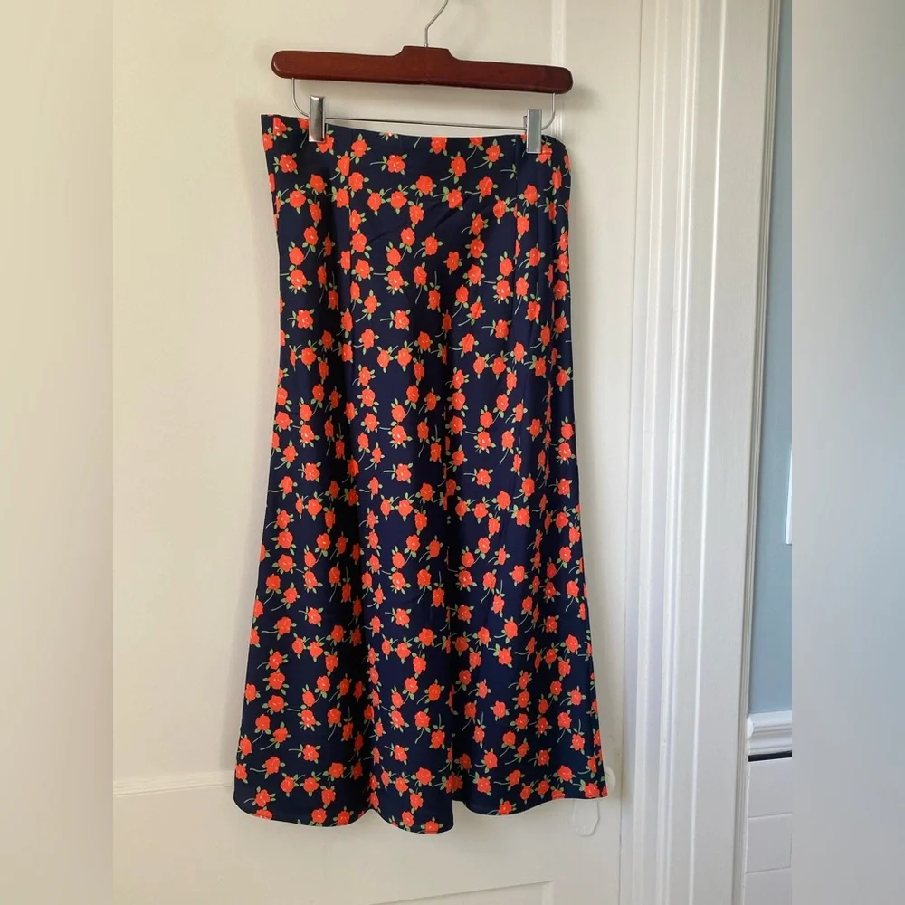 NWT J. Crew Gwyneth Slip Skirt Poppy Fields Floral Blue Orange Size Small